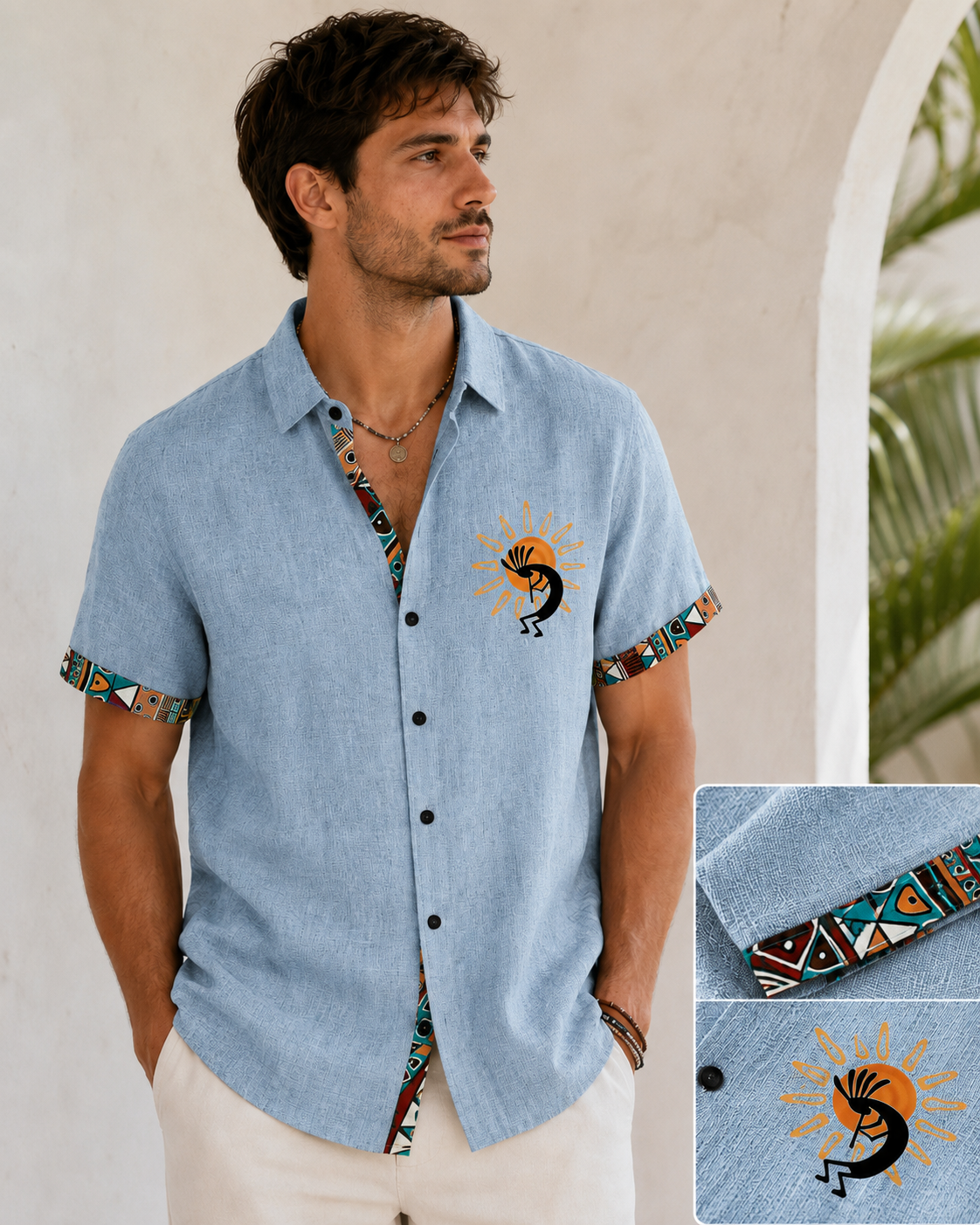 Sun Motif Textured Resort Shirt
