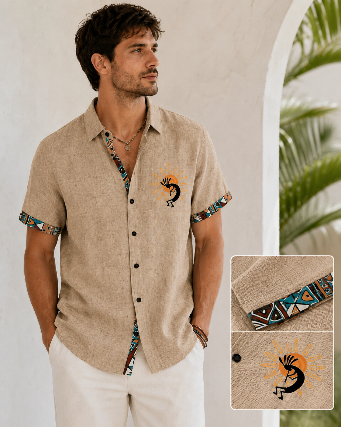 Sun Motif Textured Resort Shirt
