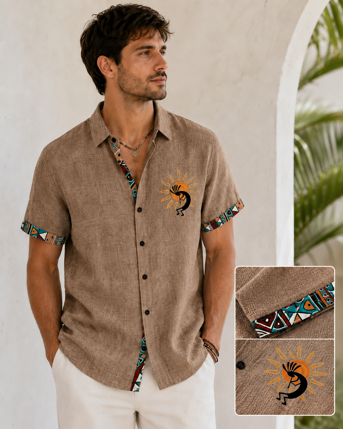 Sun Motif Textured Resort Shirt