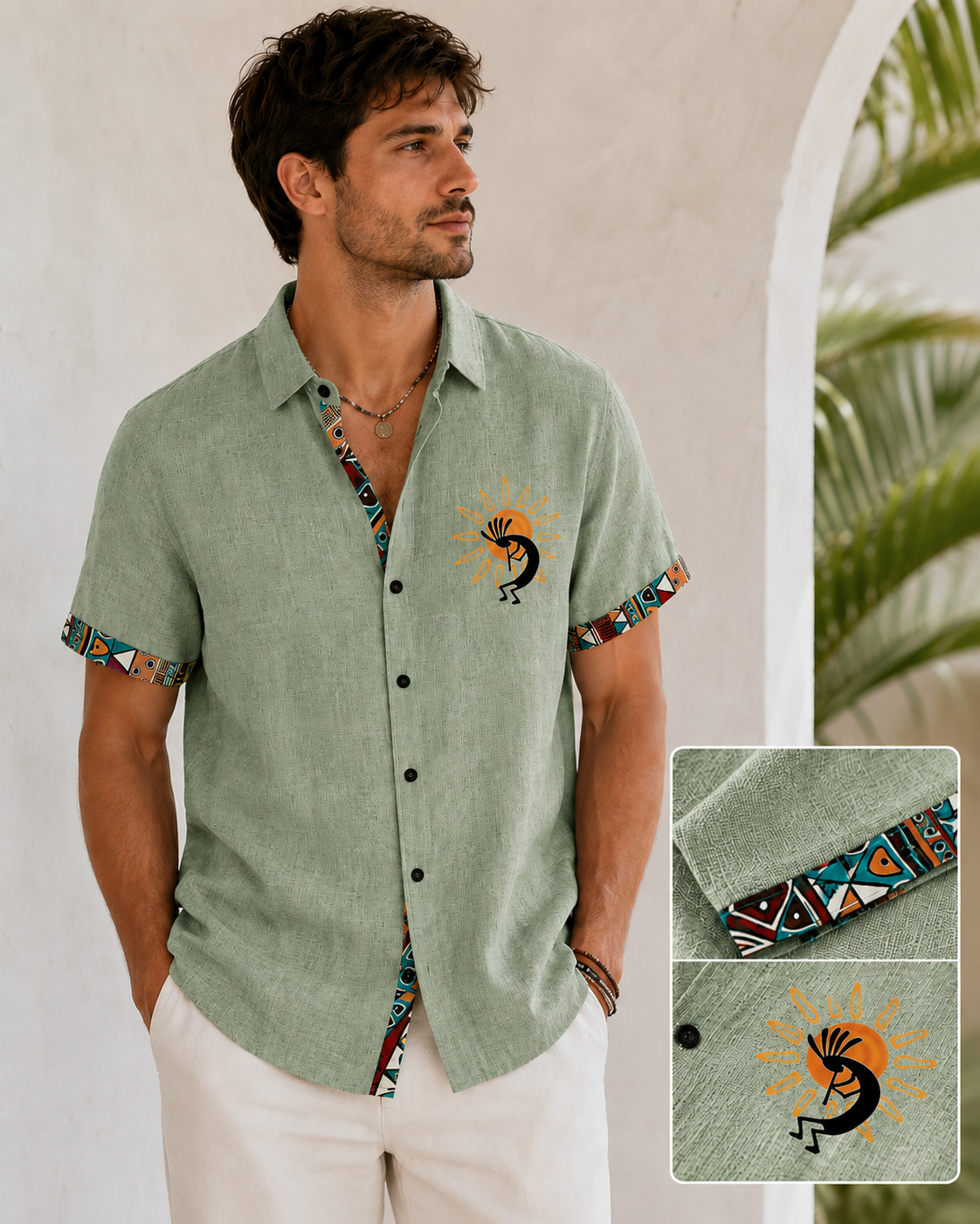 Sun Motif Textured Resort Shirt
