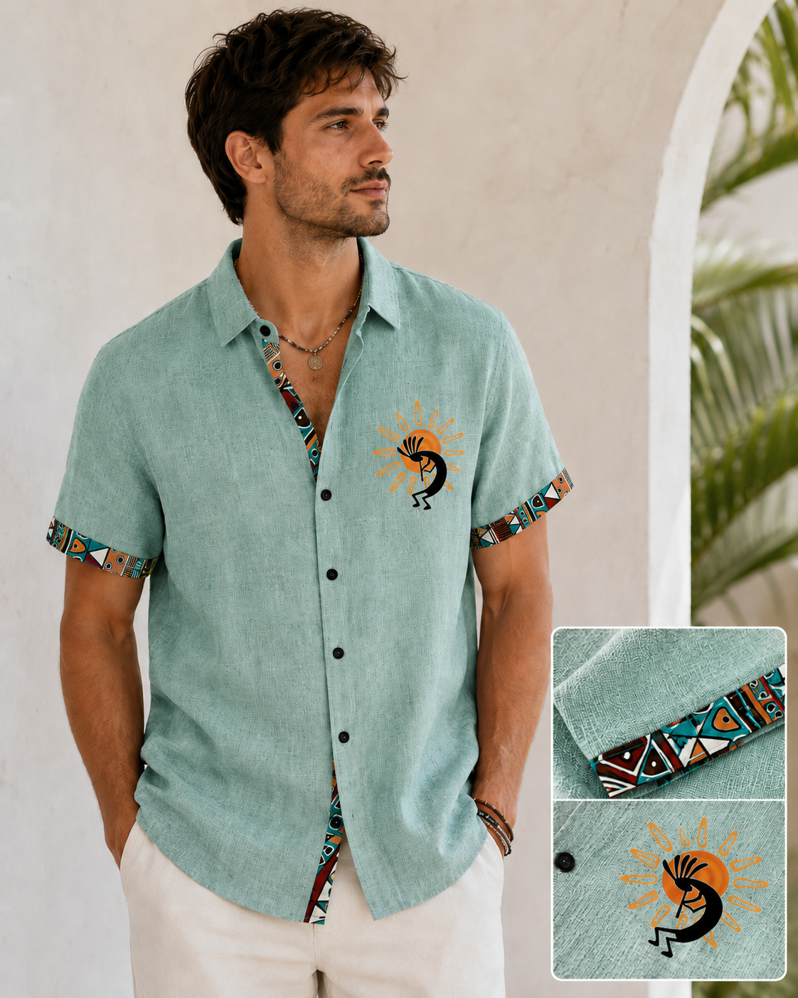 Sun Motif Textured Resort Shirt