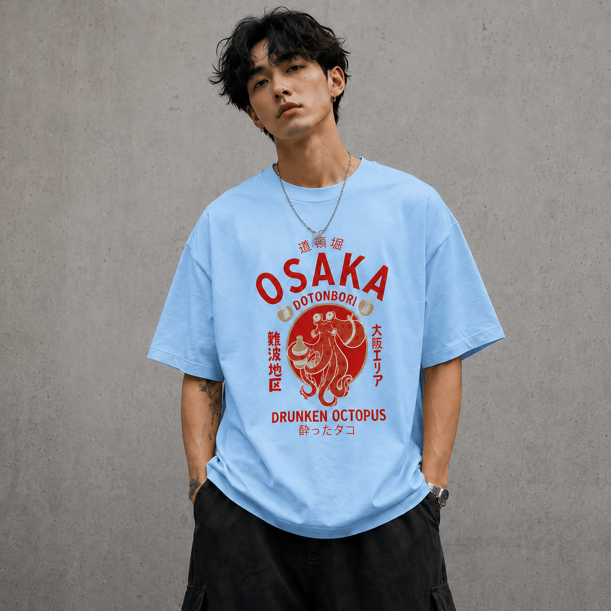 Osaka Octopus Streetwear Tee - Sky Blue