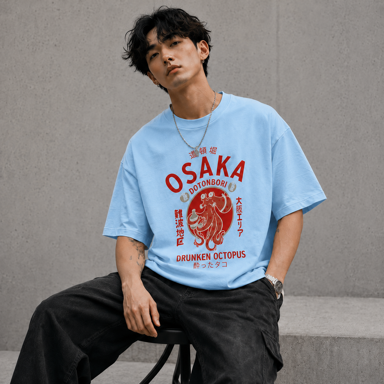 Osaka Octopus Streetwear Tee - Sky Blue